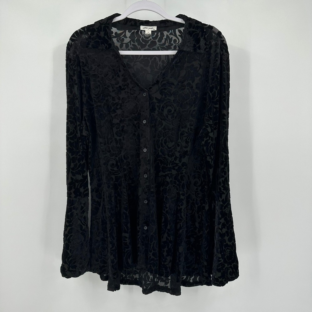 Womens Whimsigoth Burnout Velvet Top Size XL Victorian Sheer Floral Steampunk